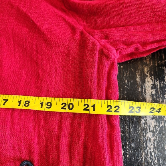 Eileen Fisher 100% Linen Top Red Womens XL Semi Sheer Minimalist Mandarin Button - Picture 5 of 12